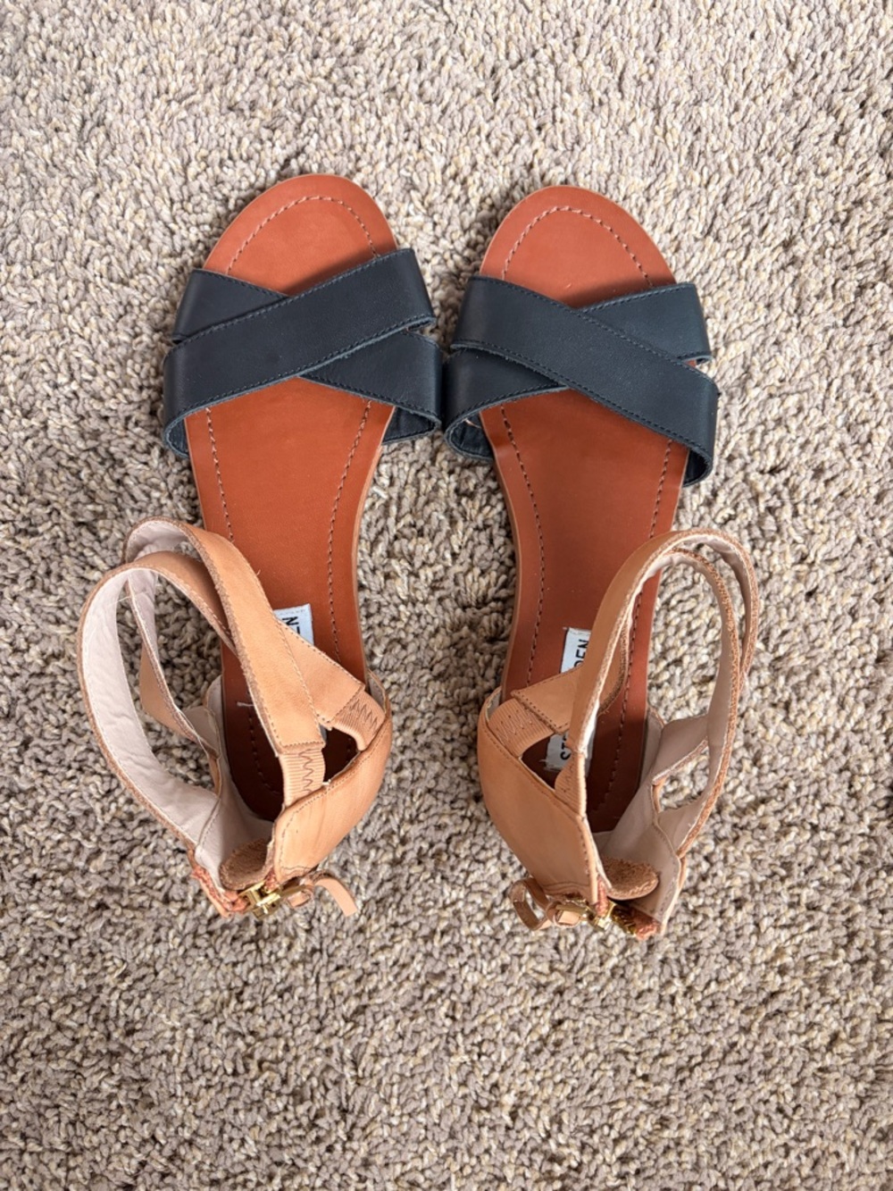 Steve Madden Black & Tan Crisscross Ankle-Strap Sandals